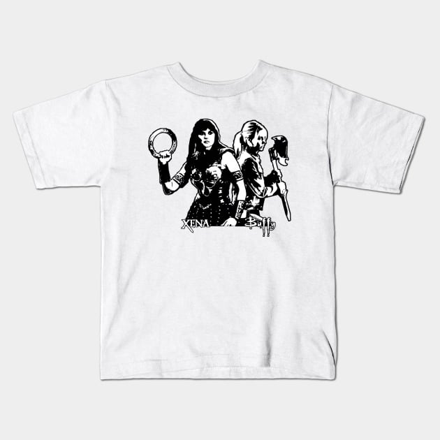 Xena Warrior Princess & Buffy The Vampire Slayer Kids T-Shirt by CharXena